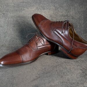 Steve Madden Men's Brown Leather Cap-Toe Oxfords